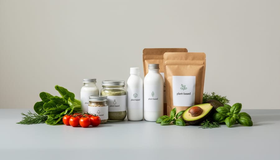 Assorted plant-based supplement products arranged neatly on a clean surface