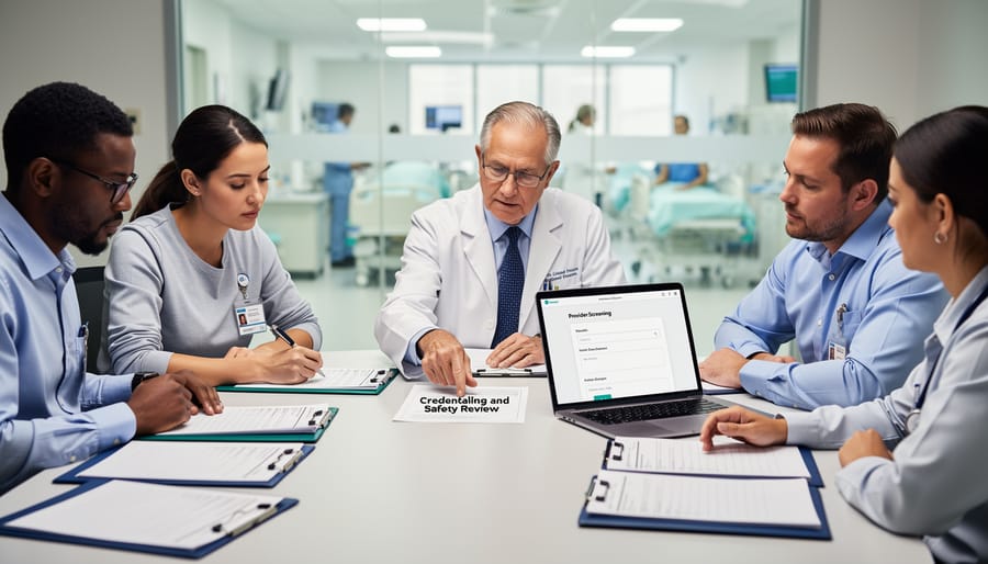 Clinician’s hands reviewing intake paperwork next to IV-related medical supplies in a clinic
