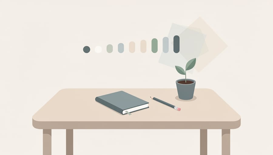 Blank calendar page on a desk beside a notebook and herbal tea